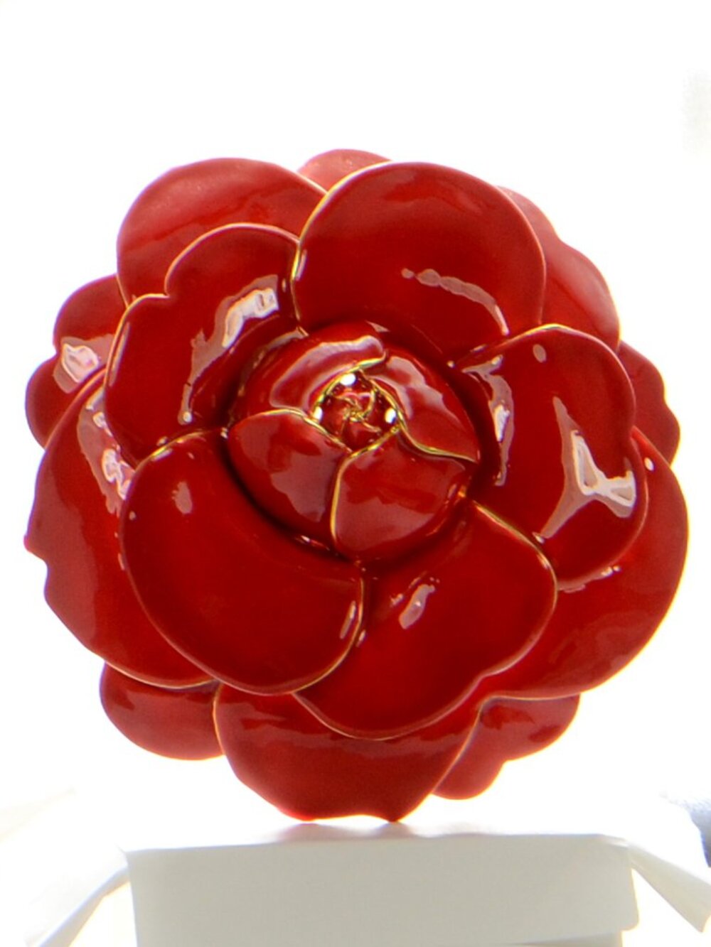 Oscar de la Renta LARGE 5.5 Inches Gardenia Rose Red Enamel Brooch Pin
